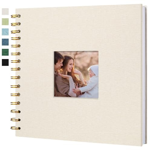 Hiwhy Scrapbook Fotoalben Leineneinband 20,5x20,5 cm 40 Seiten Hardcover Kraft Weiß Seiten Erinnerung Scrapbooking Buch für Hochzeit Reise Baby Dusche Gästebuch, Beige