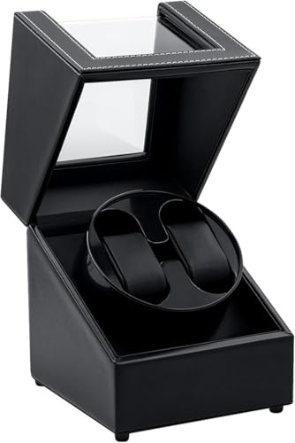 Tolesum Uhrenbeweger 2 Uhren für Automatikuhren, Watch Winder mit Leisem Motor, TPD 970-2430, USB-C Betrieb mit Brückenkabel-System, Edles PU-Leder Schwarz