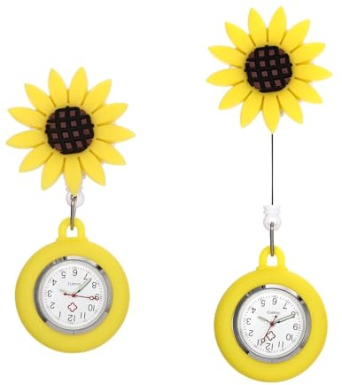 iplusmile Einziehbare Krankenschwester Uhr, Schwesternuhr mit 3D-Sonnenblumenmuster Taschenuhr zum Anklipsen Taschenuhren für für Krankenschwestern, Ärzte, Damen, Mädchen