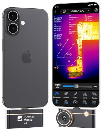 Wärmebildkamera P3 für iPhone und Android Infrarot Kamera Einstellbares Objektiv Super IR Auflösung 512x384, -20℃-600℃ Wärmebildkamera für PCB Inspektion, Schwarz