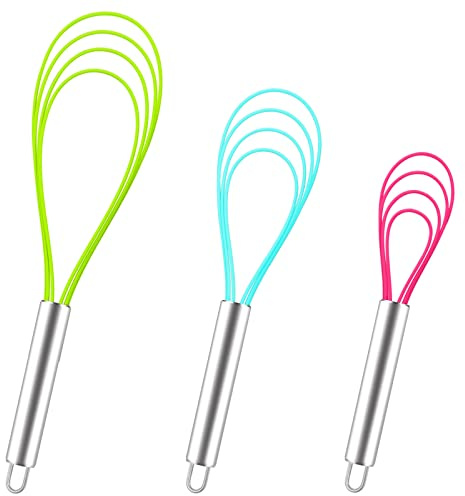 Webake Silikon Schneebesen Flach Set 3 Stück 22cm 25cm 30cm Rührbesen für Mischen, Schneebesen, Schlagen, Aufschäumen und Rühren