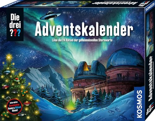 Die DREI ??? Adventskalender von Kosmos 632656, Löse die 24 Rätsel der geheimnisvollen Sternwarte, Spielzeug- und Rätsel-Adventskalender für Kinder, Die DREI Fragezeichen