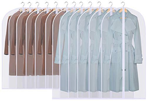 GoMaihe 12 Stück Kleidersack Anzug Lange, 60 x 120/100cm Rand Transparent Anzugtasche Kleidersäcke, Kleiderhülle Anzugsack Abendkleid Brautkleid Mäntel Hemden Mottenschutz Wasserdicht, MEHRWEG