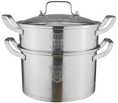 ERSINIAN Kleiner Couscous-Maker aus Edelstahl, Erack-Halter, Unterstützung, 2-stufiger Induktionsdampfer aus Edelstahl, Dampfeinsatz, Kochtopf/Dampfgarer/Stahl/6,3 l, 26 x 26 x 23,4 cm