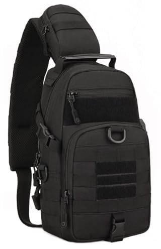 VINBAGGE Brusttasche Taktisch Sling Rucksack Molle Schultertasche Klein Umhängetasche Wasserdicht Outdoor Crossbody Daypack für Wandern Radfahren Trekking Herren Damen - Schwarz