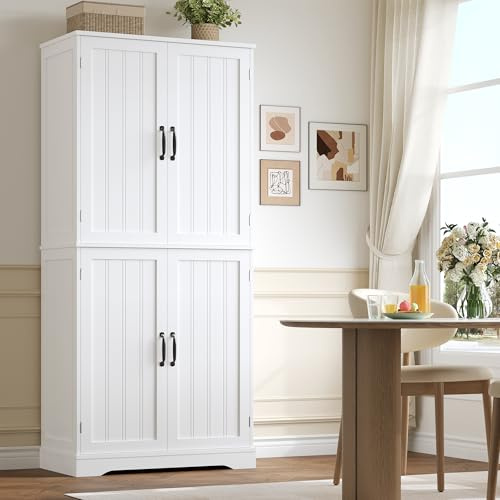 HOCSOK Küchenschrank, 180 cm Hochschrank Küchenbuffet, Buffetschrank Weiß | Buffetschrank mit 4 Türen, Esszimmerschrank für Wohnzimmer, Küche, 180×80×40 cm, MDF-Platte