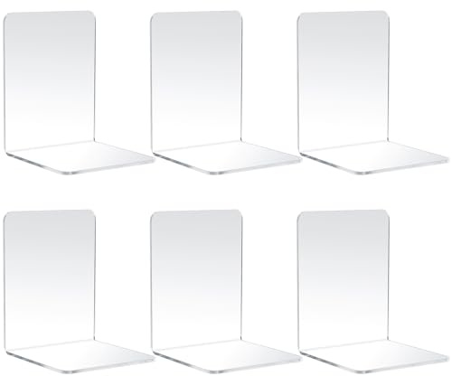 6 Pcs Buchstütze, Buchständer Buchstützen, Acryl Buchhalter Regal, Book Holder Bookends, Bücherhalter Transparente, Bücherstopper rutschfeste für Kinder, Schule, Büro, Zuhause, Bibliothek