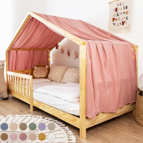 lilimaus Hausbett Himmel [in 12 Farben] Betthimmel Hausbett aus 100% Baumwolle Musselin - Stoffhimmel für Hausbett Deko Mädchen & Jungen - Himmel für Hausbett Kinder - Bett Vorhang Kinderbett