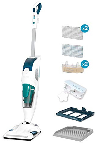 Rowenta Bodendampfreiniger Clean & Steam Revolution, 2 in 1 Reingung Saugen und Dampfen, Diffusor für ätherische Öle, alle Bodenarten, Anti-Kalk-Kartusche, Weiß-Blau, RY7757