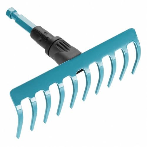 Gardena combisystem-Kleinrechen: Gartenrechen für Bodenarbeiten wie Säubern, Aufrauhen und Einebnen, Arbeitsbreite 18,5 cm, 10 Zinken, für combisystem-Stiele, empfohlene Stiellänge 130 cm (3185-20)