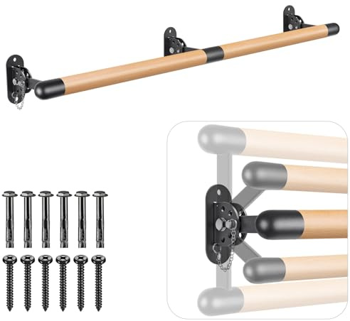 BeneLabel 170cm Ballettstange Holz, Ballett Stange Kinder Höhenverstellbar Wandmontage Stretching Tanzstange Erwachsene Zuhause Barre Gym Training Ausrüstung mit Metallhalterung, 4cm Durchmesser