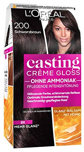 L'Oréal Paris Coloration ohne Ammoniak und Silikone, Pflegende Intensivtönung mit Glanz-Reflex-Balsam, Casting Crème Gloss Haarfarbe, Nr. 200 Schwarzbraun (Braun), 1 Stück