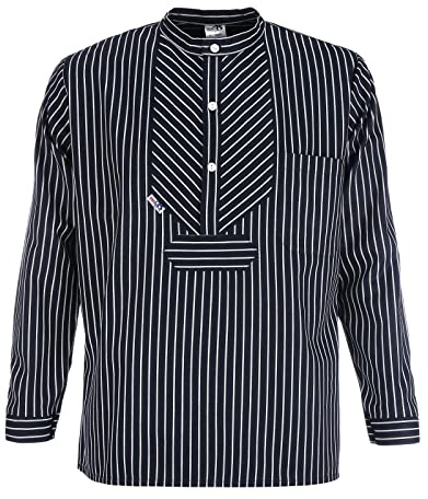 modAS Unisex Finkenwerder Fischerhemd Basic Line – Hemd Seemann Skipper Fischer-Hemd gestreift aus Baumwolle mit Breiten Streifen in Blau Größe 3XL