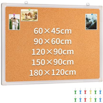 maxtek Pinnwand Kork 60 x 45 cm, Korkwand mit Aluminiumrahmen, Cork Board inklusive 12 Reißzwecken, Korktafel aus Selbstheilendem Natürlichen Kork und Einfach zu Montieren für Haus Büro Schule