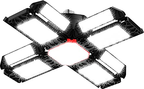 200W LED Garagenleuchte Werkstattlampe Garagenbeleuchtung 1 PCS - 20000LM 6500K Verformbare Deckenlampe mit 12 Verstellbaren Paneelen - E26 / E27 Bay Licht für Keller Geschäft Werkstatt Scheune Lager