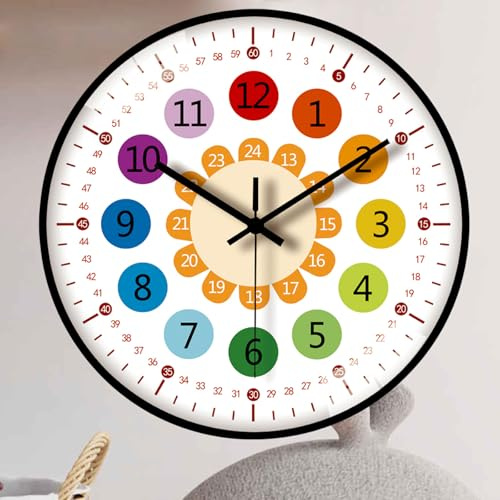 GBKDQQ Kinder Wanduhr ohne Tickgeräusche, 20cm kinderwanduhr Lernuhr Kinder Kinderzimmeruhr für Mädchen und Jungen für Kinderzimmer, Küche, Wohnzimmer, Schlafzimmer, Büro, Schwarz