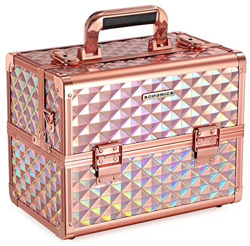 SONGMICS Kosmetikkoffer, abschließbare Box mit Tragegurt | Schminkkoffer, Make-up Aufbewahrung, Organizer für die Reise, roségold metallic, GRAICE Kollektion JBC323RD