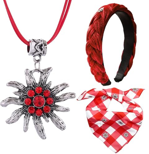 DONCOO Oktoberfest Halstuch Kariert,Stirnband + Halskette,Trachtentuch Kariert Halstuch, Kann als Halstuc, Bandana oder Armbinde für Oktoberfest-Mottopartys verwendet werden