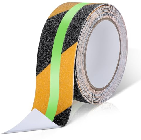 Cozary Antirutsch Klebeband, 5mx5cm Treppenstufen Antirutsch im Dunkeln Leuchtend, Rutschfest Reflektorband Klebeband, Fluoreszierendes Antirutschband Selbstklebend für Treppen, Leitern