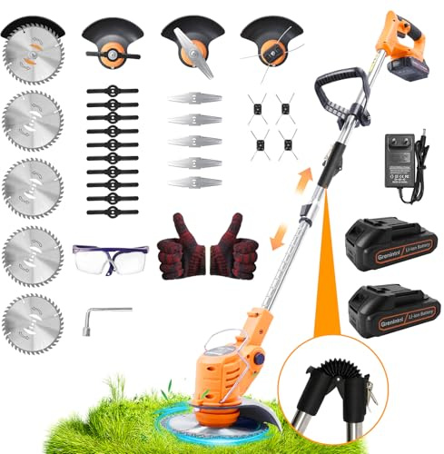 Rasentrimmer mit Akku 21V, Klappbarer Akku Freischneider mit 4.0AH Batterien, Akku Rasentrimmer & Rasenkantenschneider mit 4 Messertypen, Elektro Trimmer Gartenkantenfräser für Garden und Rasen
