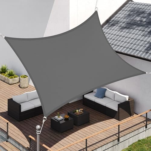 SONGMICS Sonnensegel 3 x 5 m, wasserfest mit einer Wassersäule von 665 mm, Sonnenschutz aus reißfestem Polyester, UV-Schutz 93%, Terrasse, Garten, Balkon, rechteckig, 2 m Seile, rauchgrau GSH35GY