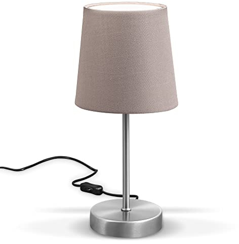 B.K.Licht - Nachttischlampe mit Kabelschalter, E14 Fassung, Lampenschirm aus Stoff, Tischlampe, Lampe, Schreibtischlampe, Tischleuchte, Bürolampe, Leselampe, Leselicht, 30,8x10 cm, Taupe