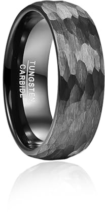 Vakki Gehämmerter Wolframcarbid Ring Herren - Schwarz, Gebürstet, 8mm, Größe 62(19.7)