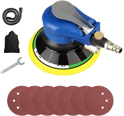 Uten 15,2 cm Luft-Exzenterschleifer, Dual-Aktion, pneumatischer Handflächenschleifer mit Geschwindigkeitsregulierung mit 7 Stück Sandpapier