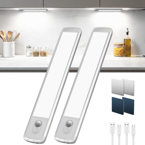 TANSOOL+ 21cm Schrankbeleuchtung Unterbauleuchte Küche LED Lampe | USB-C Aufladbar Schranklicht mit Bewegungsmelder, 5 Helligkeiten und 3 Modi, Kabellos Lichtleiste - 2 Stück