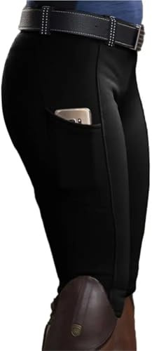 PPQIRU Reitleggings Reithose mit Tasche und Hüftlift Herren Damen Pferderennhose(Black,XL)