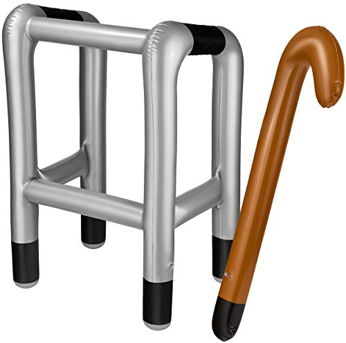 Balinco Aufblasbarer Rollator & Gehstock Set – Das lustige Oma Opa Kostüm Zubehör. Aufblasbare Gehhilfe für Karneval & Geburtstage, Lustige Geschenke