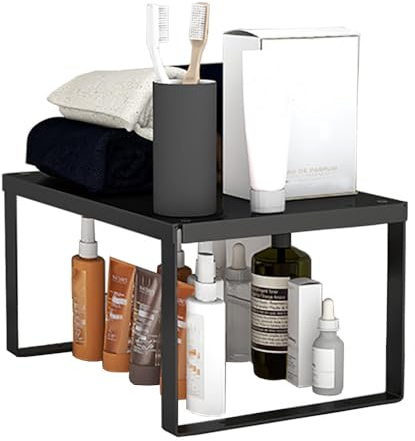 YunNasi Schrankregal Stapelbar in Edelstahl Küchenregal Organizer für Küche Aufbewahrung Badezimmer Aufbewahrung Schrank Organizer (1 Stück, M:30x20x15cm)