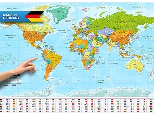Weltkarte XXL Poster im Riesenformat mit Fahnen & Flaggen - Top Qualität 140x100cm (1 Stück)