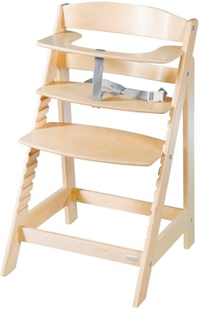 roba Babyhochstuhl Sit Up Flex - Mitwachsender Hochstuhl aus Holz - Verstellbarer Kinderhochstuhl mit Schrittgurt - ab 6 Monaten bis 70 kg - Natur
