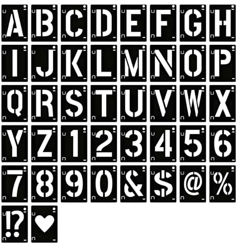 Diffaxy Buchstaben- und Zahlen-Schablonen, 42 Stück Wiederverwendbare Schablonen für DIY-Scrapbook, Malerei, Holzschilder, Bastelzubehör, 7.2 x 5 cm