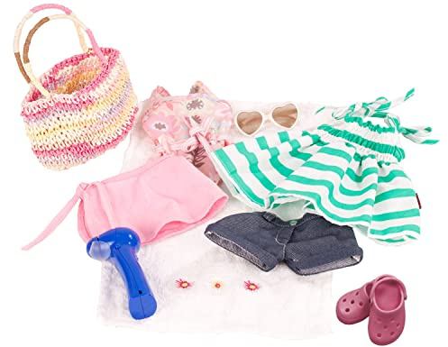 Götz 3401754 Sommerspaß Sommeroutfit für Stehpuppen Gr. XL 45-50 cm 10-TLG | Puppenkleidung für Puppen, mit Sommeroutfit, Badetuch, Tasche, Dollocs, Brille und Ventilator, für Kinder ab 3 Jahren