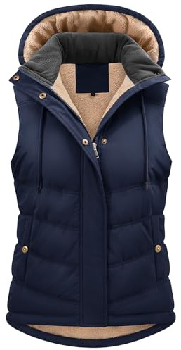 Tuopuda Damen Weste mit Abnehmbarer Kapuze Steppweste Fleece Gefüttert Fleeceweste Warme Winterjacke Ärmellos Jacke Thermo Stehkragen Vest Kapuzenweste Reißverschlüsse Herbst Winter