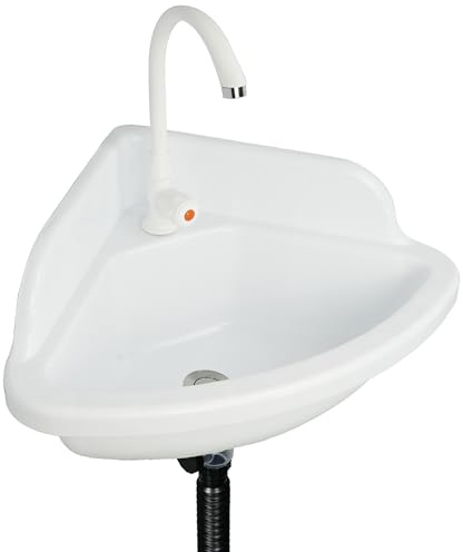 Kleines Waschbecken mit Wandhalterung, Eckspüle, dreieckiges Waschbecken ohne Bohren, selbstklebend, 45 x 45 cm, mit Wasserhahnloch, Mini-Wohnmobil-Spüle aus Kunststoff für Zuhause, Wohnheim, Garage