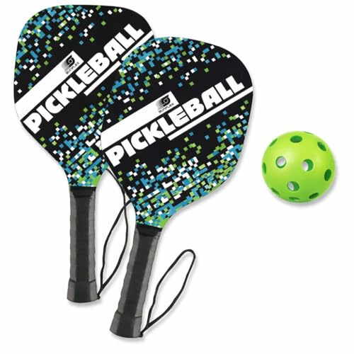 Sunflex® Pickleball Set | Spiel für Strand, Garten oder Park | alle Altersgruppen und Fitnesslevels | Trendsport Zwei Schläger | Tragetasche aus Nylon-Netz
