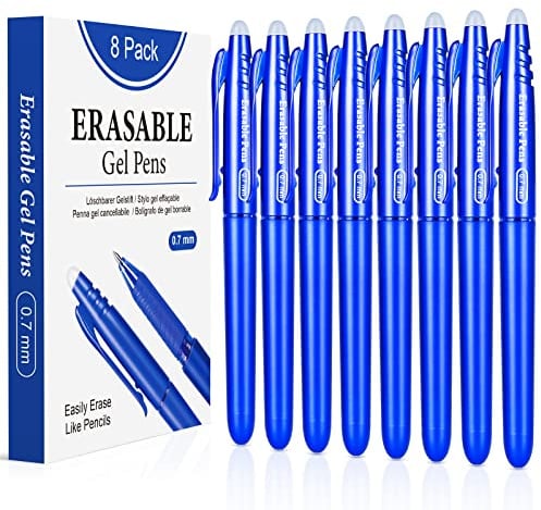 KERIFI Radierbarer Kugelschreiber Tintenroller, 8 Blau, 0.7mm Tintenroller Löschbarer Gelschreiber Radierstift für Schulsachen Bürobedarf Studenten