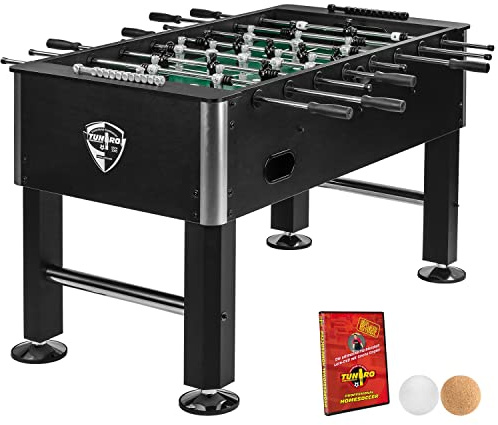 TUNIRO Tischkicker Basic/Pro, vormontiert, 4 Dekorvarianten, schadstoffgeprüft, inkl. DVD + Bälle, Kicker-Tisch Tischfussball