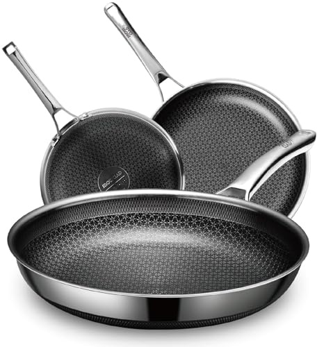 SNOWCLAD Pfannenset 3-teilig 20&24&28cm, Antihaft Wabenpfanne, Edelstahlpfanne, Pfanne induktion, Für Alle Herdarten Geeignet, Ofen- und Spülmaschinenfest, Pfoa Frei
