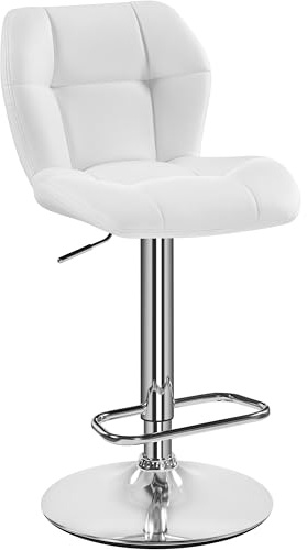 Yaheetech Barhocker 2er Set Höhenverstellbar 360°Drehbar Barstühle Küchenstühle mit Rückenlehne und Fußstütze, Barstuhl PU-Kunstleder Sitzhöhe 62,5 cm - 84,5 cm für die Küche, Weiß