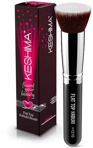 Foundation Pinsel von Keshima, Premium Flachkopf Kabuki Make up Pinsel für Flüssige, Creme & Puder Foundation, zum Gleichmäßigen Auftragen und Nahtlosen Verblenden - Ø 3 cm Pinselkopf