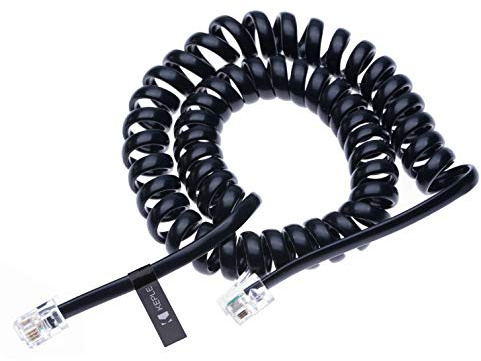 Keple RJ10 Telefon Telefonkabel Blei geschweift Gefederter Spiral-Hörerdraht 2 Meter Kompatibel mit Festnetz Telefone AT&T, Cisco, NEC, ROLM, ITT, TI (Schwarz)
