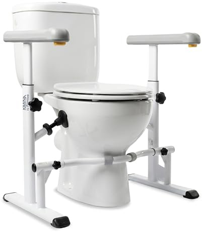 KMINA Aufstehhilfe Toilette höhenverstellbar ohne Bohren, WC Gestell | Haltegriffe für Senioren, Mit Armlehnen, In Breite und Länge verstellbar, Für Behinderte, Barrierefreier Zugang, Weiß