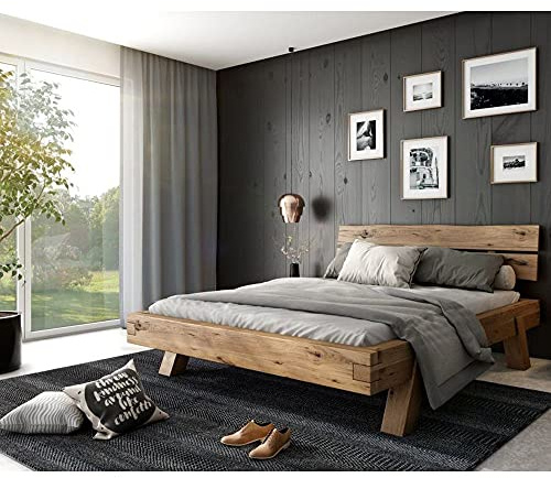 Elfo Bett Balkenbett Doppelbett Hanna 140x200 cm Rustic-Eiche NEU/OVP