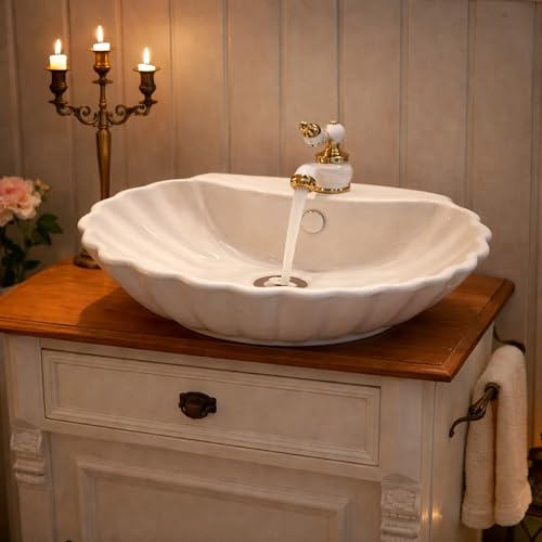 NEG Waschbecken Uno38A Aufsatz-Waschschale, weiß, Muschel-Form/oval | Barock-Style, Vintage, 51x46x15,5 cm