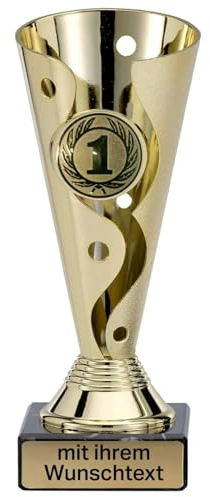 Deitert® Pokal in Gold, Silber oder Bronze - mit Wunschtext graviert - 15cm | Trophäe mit Sportemblem nach freier Auswahl | Hochwertig metallisiert, Marmorsockel & Aluminium-Emblem | Siegerehrung | A100
