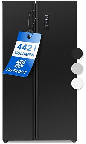 Bomann® Side by Side Kühl Gefrierkombination | No Frost | 442L Inhalt | Kühlschrank mit Gefrierfach | Kühlschrank mit MultiAirflow-Technologie | Verbrauch 287 kWh/Jahr | SBS 7344 black-inox